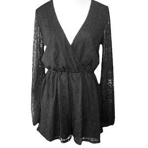 Altar'd State Black Lace Long Sleeve Romper Small